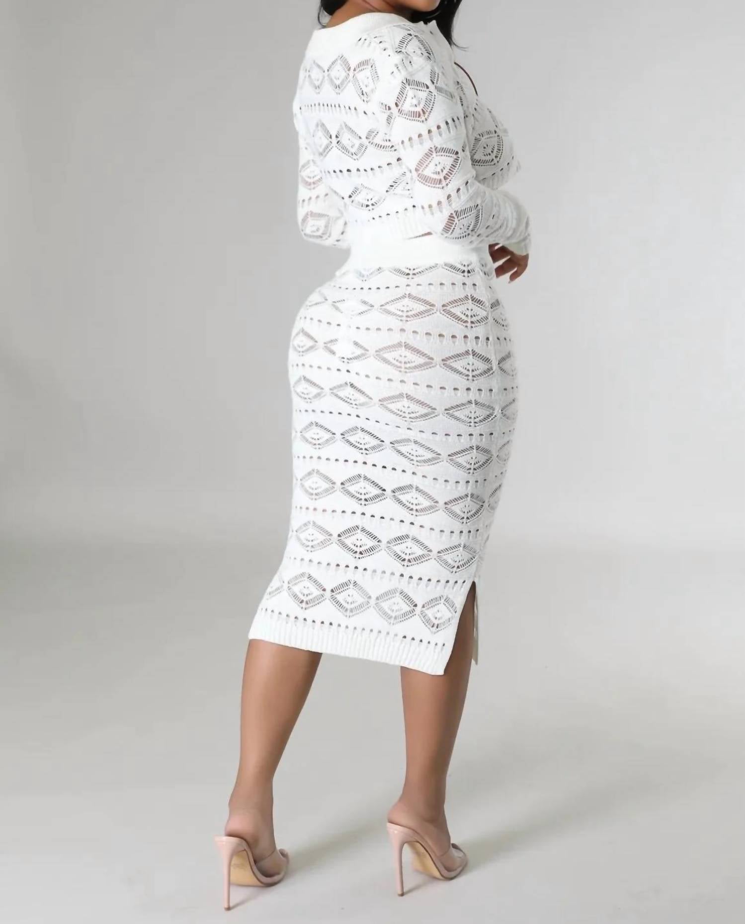 Good Time Usa - Fab - Matching Knit Button Down Top Midi Skirt Set