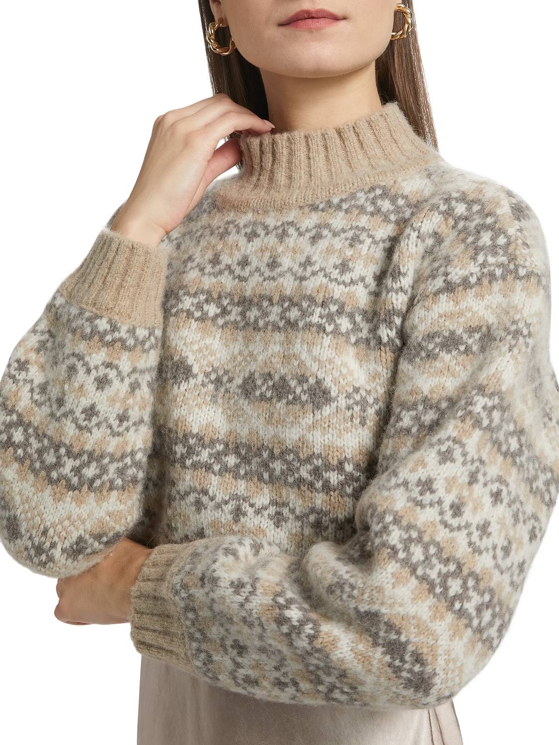 DESIGN HISTORY Pattern Sweater in grey ivory tan pattern - women's sweater - view 4