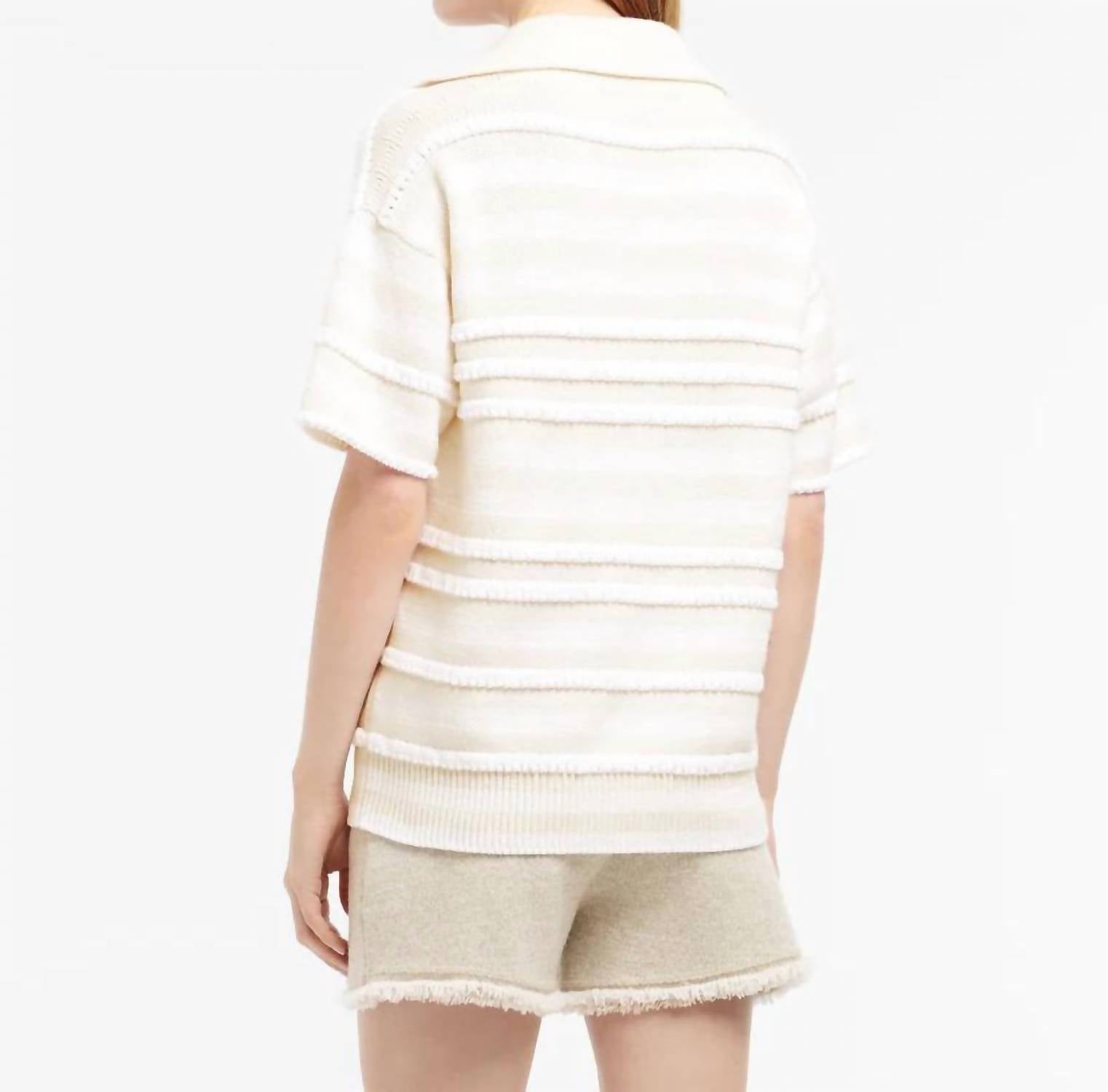 Barrie Short Sleeve Ripple Stripe Pullover Polo in white - women's t-shirt - detail view