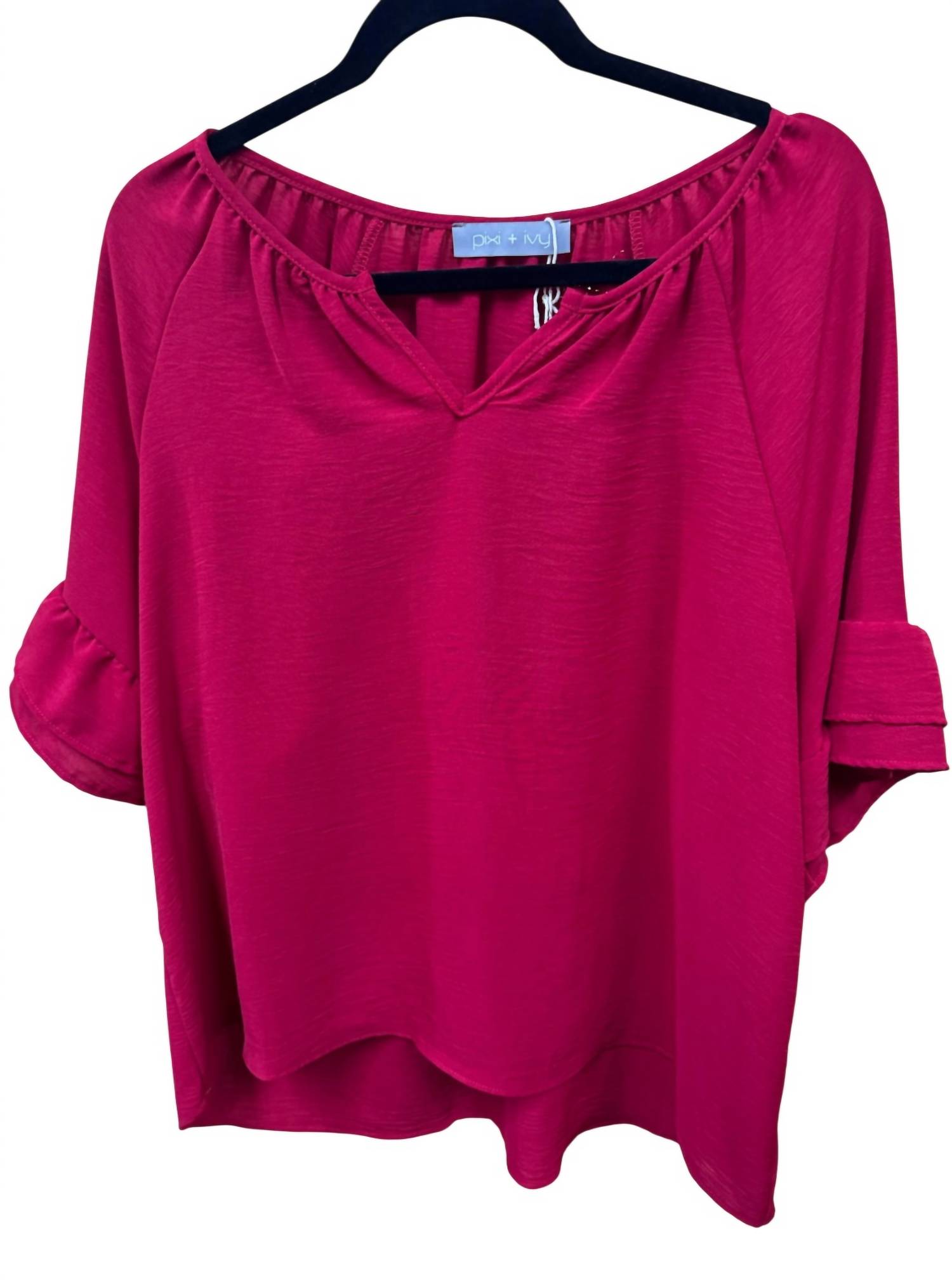 Pixi + Ivy Women's Ruffle Sleeve Tunic Top in red - women's shirt