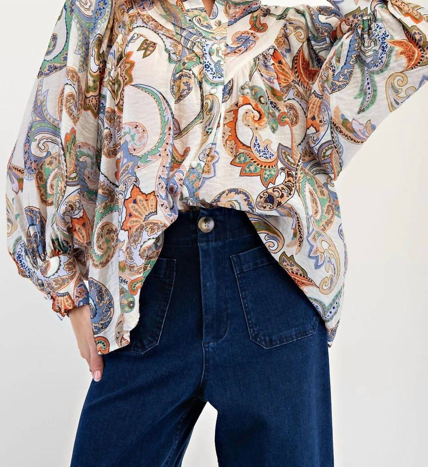 Eesome - Paisley Printed Bubble Sleeve Top