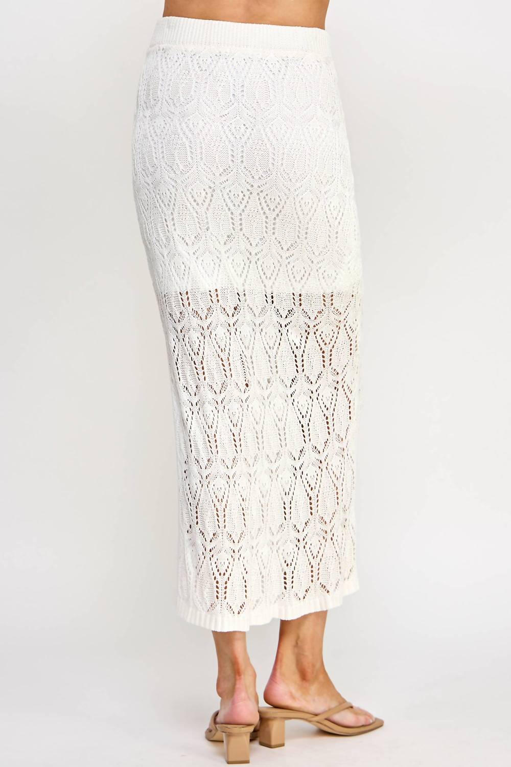 ELLISON Women's Openwork Knit Skirt in cream - women's skirt - detail view