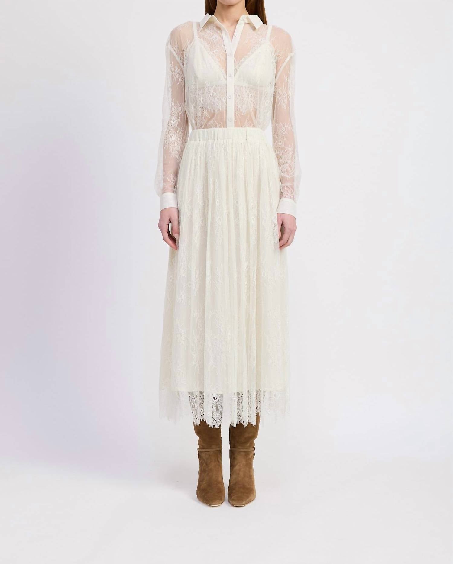 En Saison Alannah Midi Skirt in ivory - women's skirt - detail view