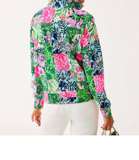 Lilly Pulitzer Upf 50+ Eleni Pullover in party punch patch - women's long sleeve top - detail view