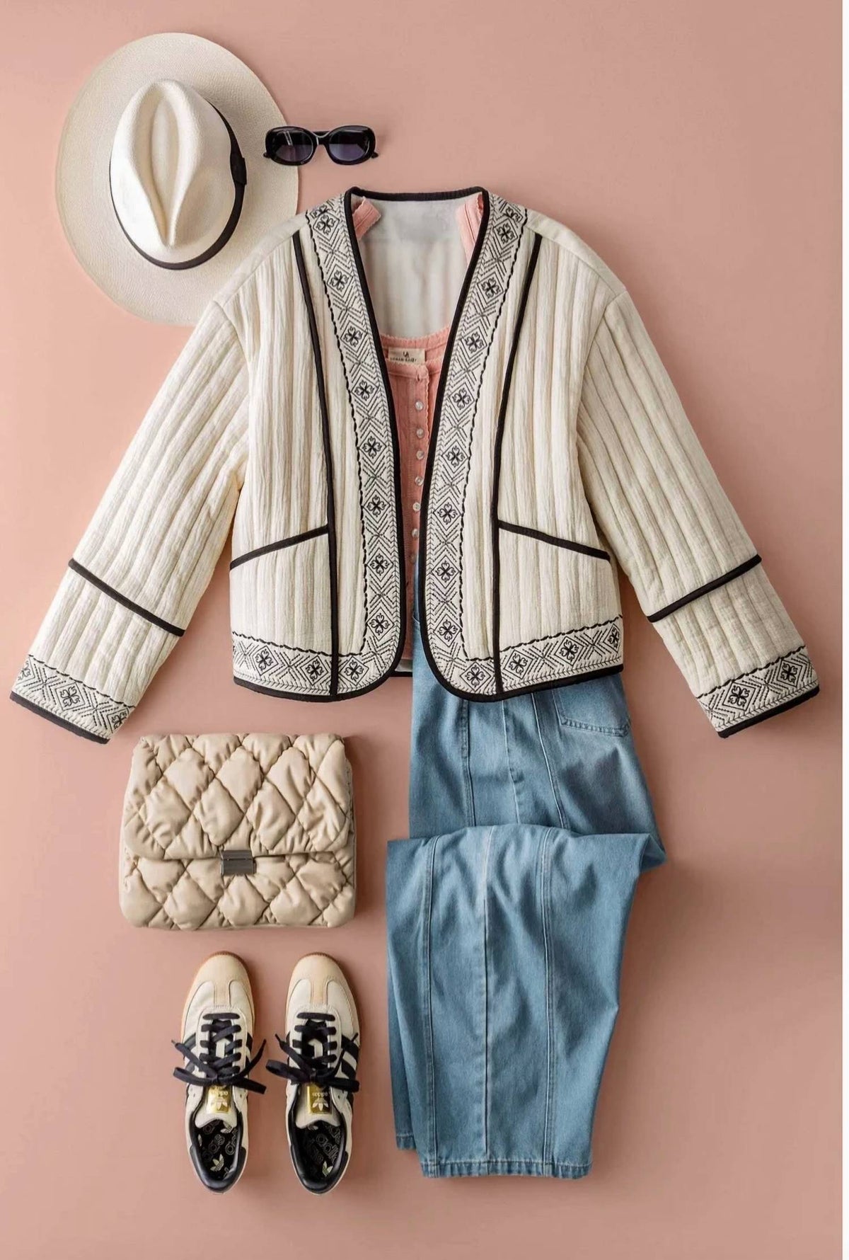 Urban Daizy - Women's Boho Embroidered Quilted Jacket