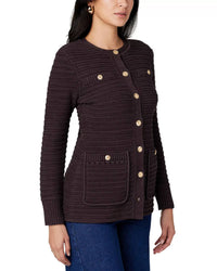 TOCCIN Constance Crew Neck Jacket in espresso - women's cardigan - detail view
