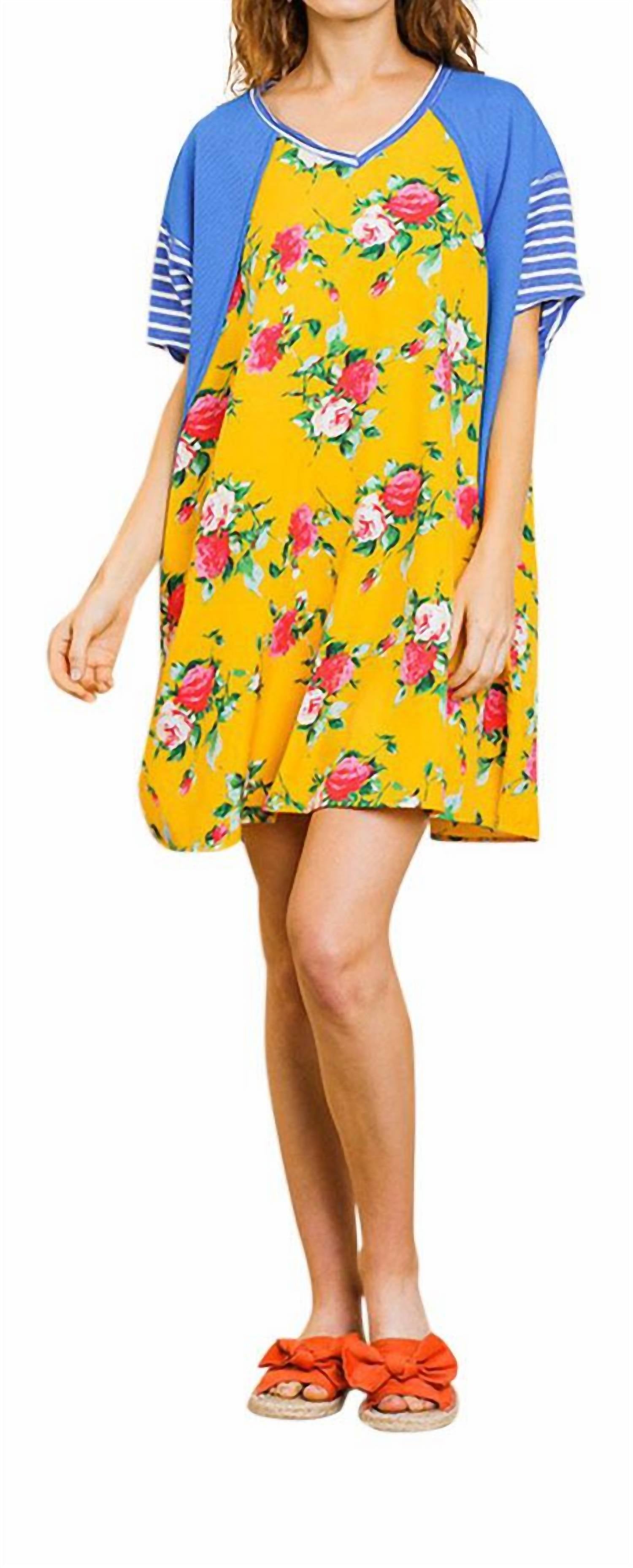 Umgee - Striped & Floral Pocket Dress