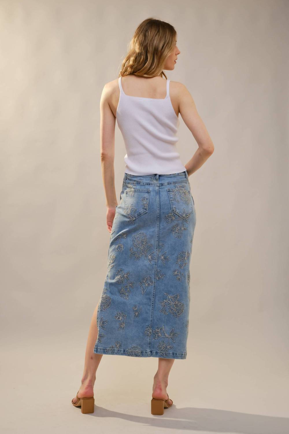 Blue B - Floral Embroidered Denim Skirt