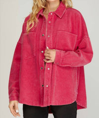 She + Sky - Washed Corduroy Shacket With Front Pockets