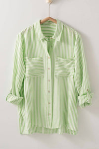 trend:notes Button Up Stripe Top in lime - women's blouse - detail view