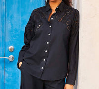 Karen Kane - Long Sleeve Cutout Embroidery Shirt