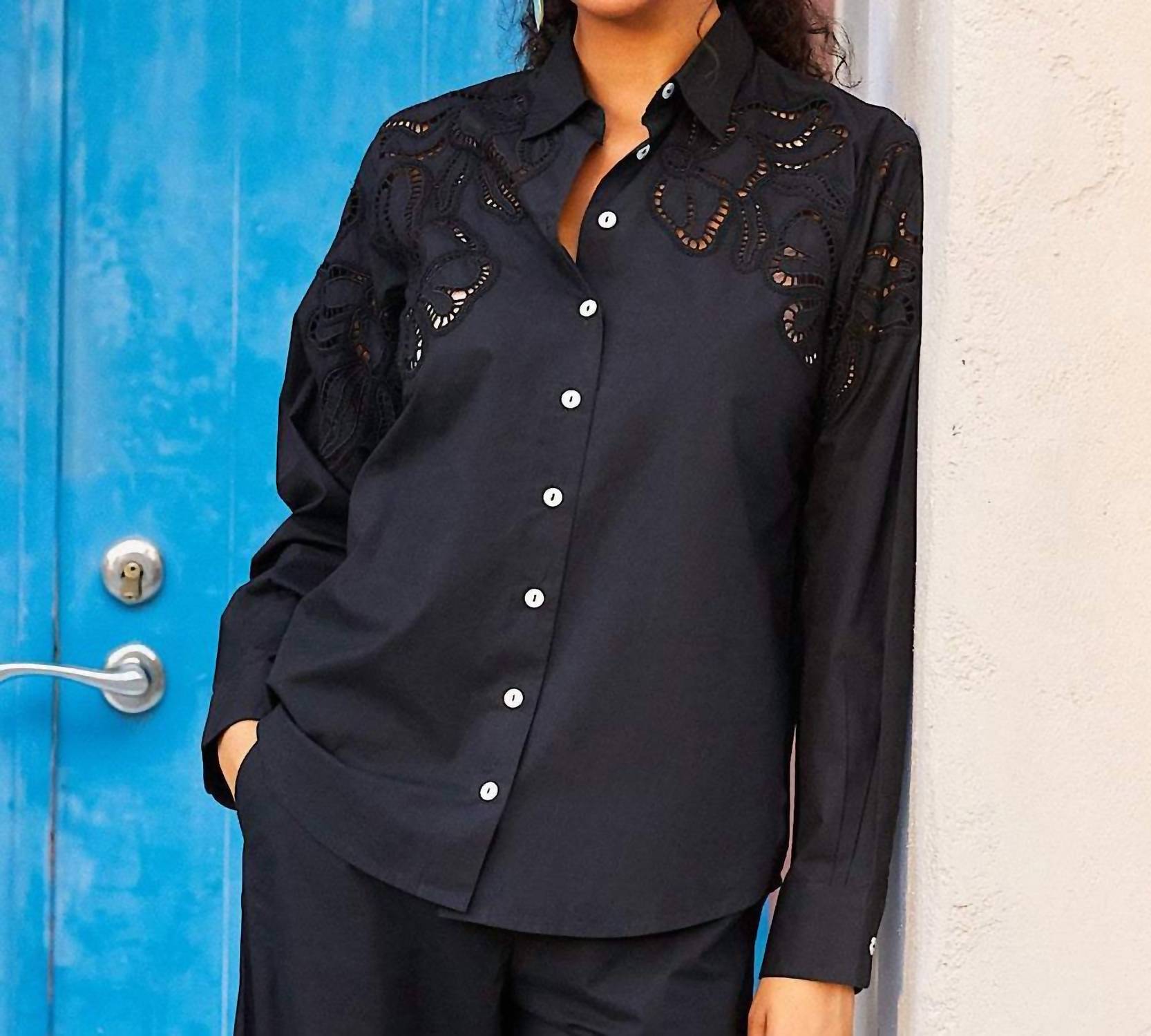 Karen Kane - Long Sleeve Cutout Embroidery Shirt