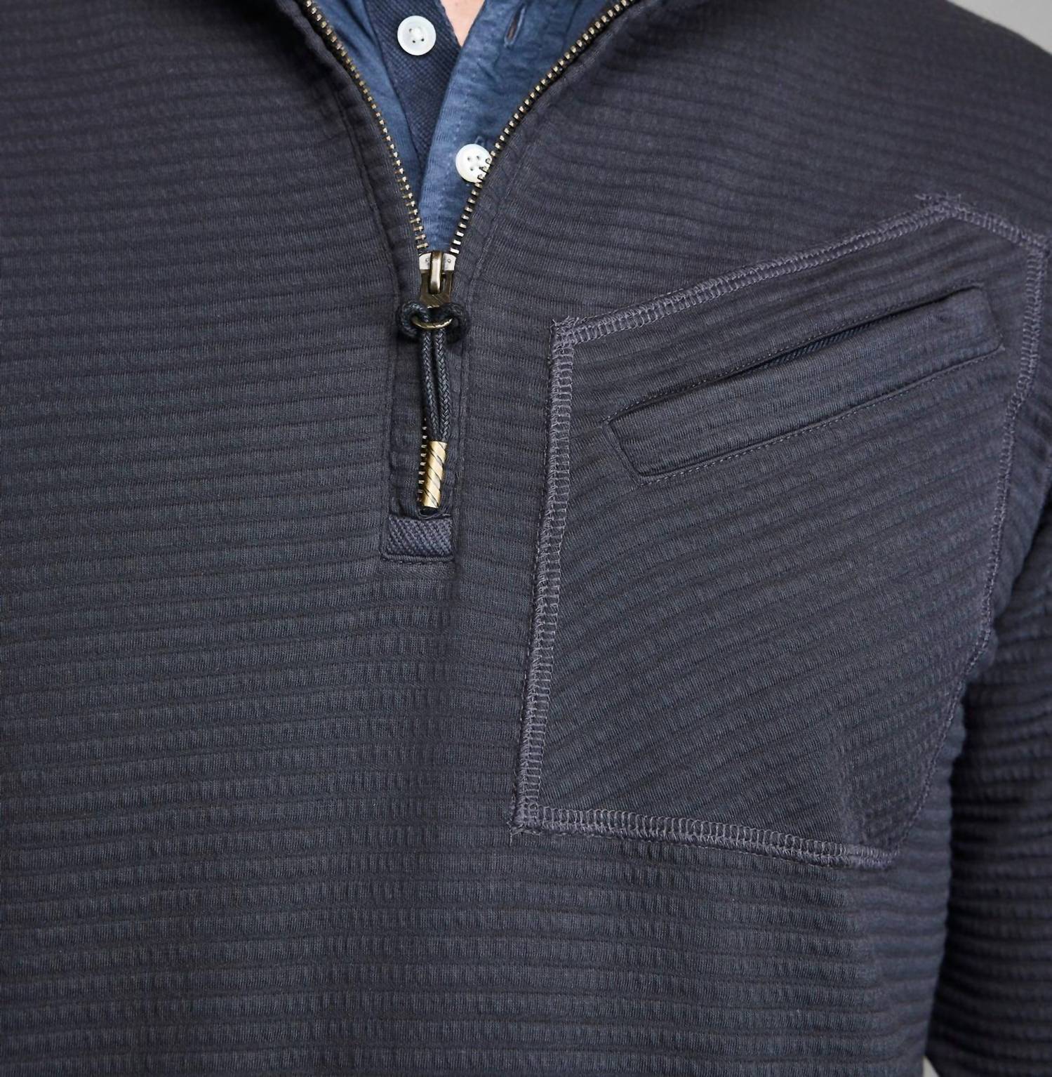 Billy Reid Lightweight Half Zip Pullover in dark navy - men's sweater - alternate view
