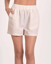 ELAN Seersucker Pull On Shorts in tan - women's shorts - detail view