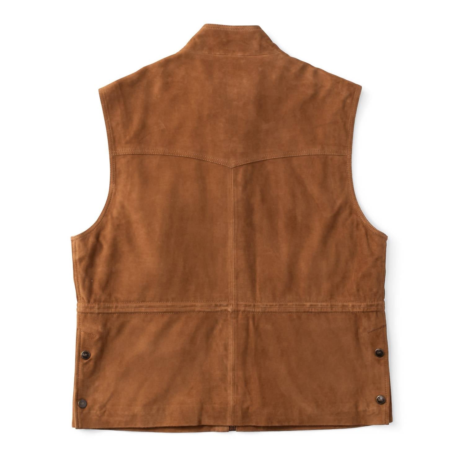 Madison Creek Outfitters Bandera Goat Suede Leather Vest in whiskey - men's item - detail view