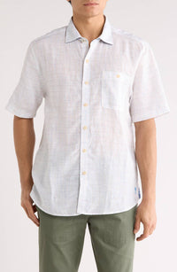 TOMMY BAHAMA Sand Linen Prism Check Shirt in white - men's shirt