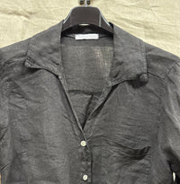 Made in Italy Women's Linen Tie Front Blouse in italy women s linen tie front blouse in black - women's blouse - detail view