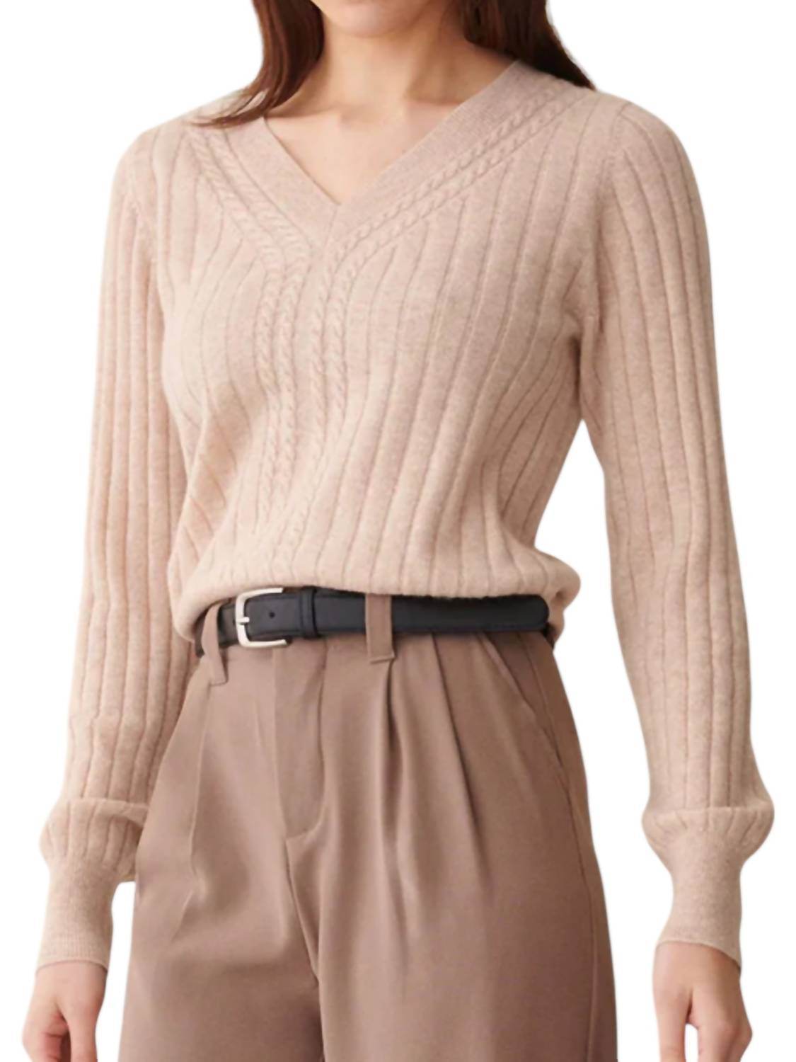 &Isla - Luna Cable Rib V-neck Top - Snagged & Bagged