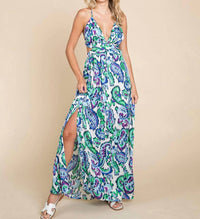 Rolypoly - Deep V Neck Boho Maxi Dress