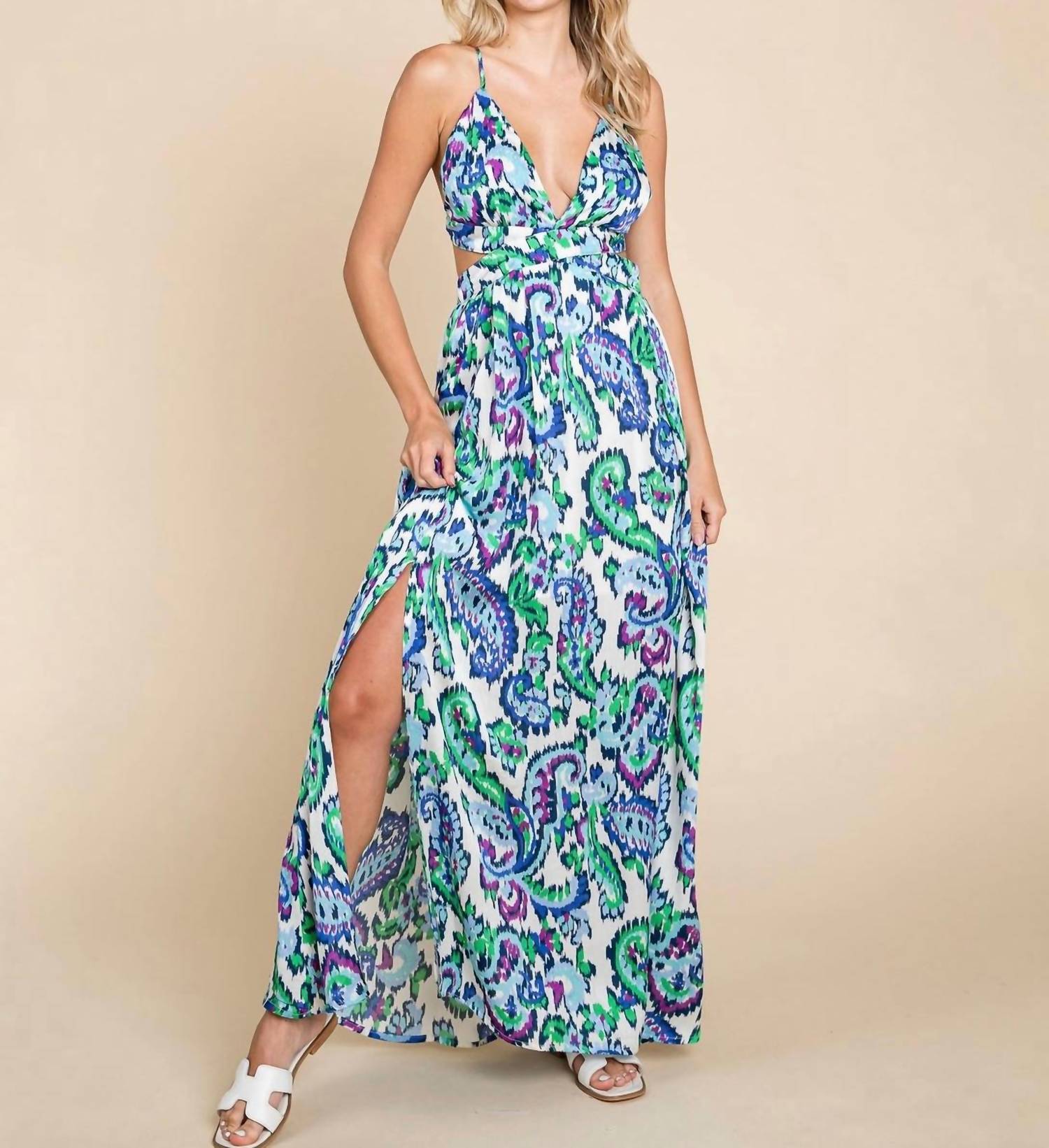 Rolypoly - Deep V Neck Boho Maxi Dress