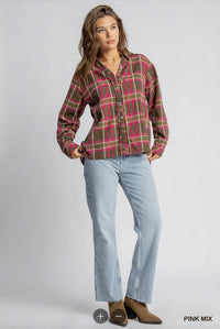 Umgee - Long Sleeve Plaid Button Down Shirt