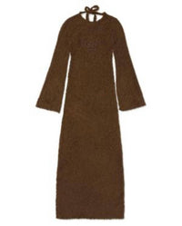 Honor The Gift - Women Fuzzy Knit Maxi Dress Long Sleeve Open Tie-back