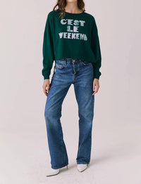 Chaser C'EST LE WEEKEND LONG SLEEVE SWEATSHIRT in green - women's top
