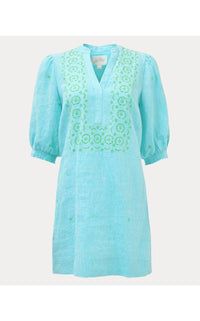 Lilly Pulitzer Mialeigh Elbow Sleeve Linen Dress in capri blue x resort white - women's dress - view 8