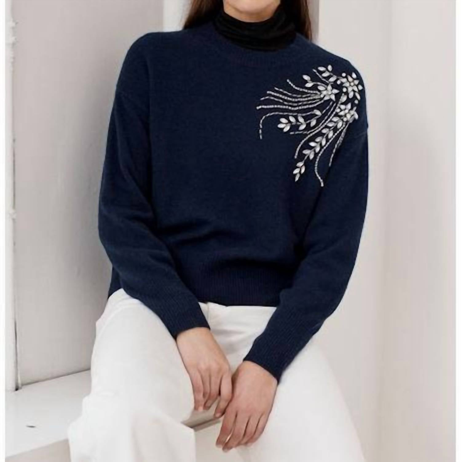 Autumn Cashmere Boxy Crew Neck Sweater in navy - women's sweater