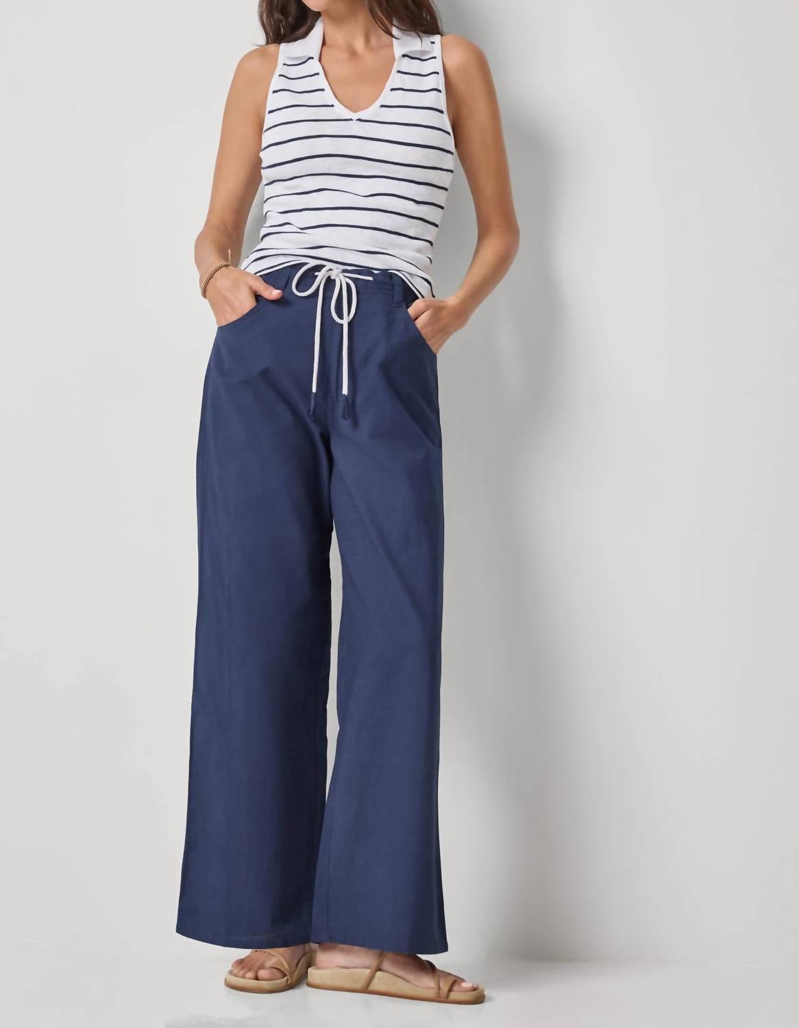 Lilla P - Striped Sleeveless Collared Top
