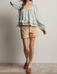Forte - Ruffle Hem Peasant Blouse