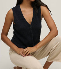 BAREFOOT DREAMS Ultra Lite Button Front Vest in black - women's jacket - view 4
