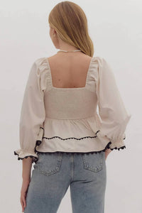 Entro - Wren Babydoll Top With Ric Rac Trim