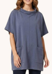 Pacific Cotton - Relaxed Fit Mock Neck Tunic Top