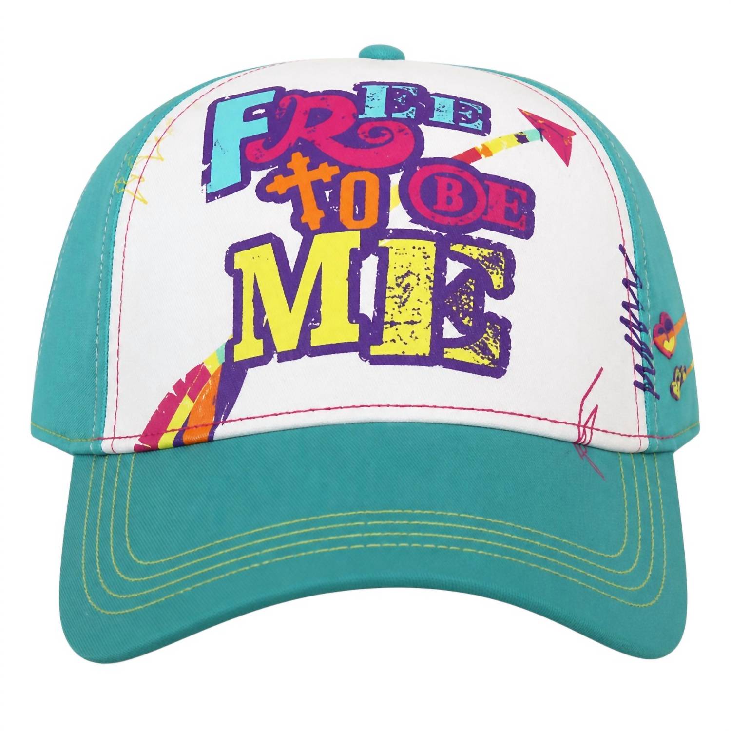 Gypsy Soule Women's Free To Be Me Baseball Cap in turquoise and white - women's hat