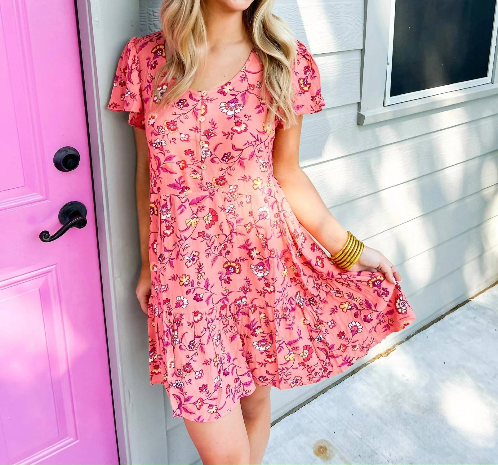 Easel - Coral Cream Dress