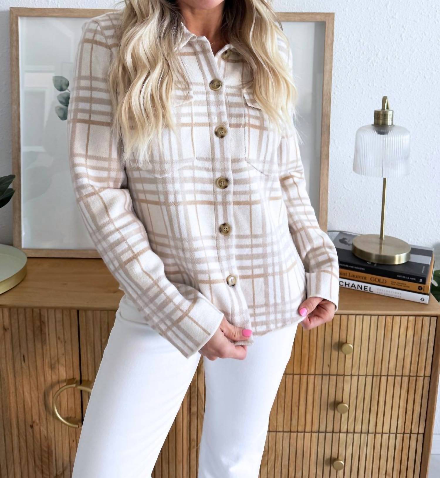 mystree Check Patterned Sweater Jacket in oatmeal mix - women's jacket