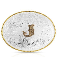 Montana Silversmiths - Men's Classic Western Oval Two Tone Initial Belt Buckle - J