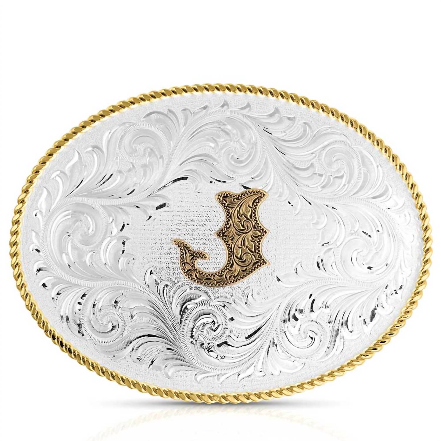 Montana Silversmiths - Men's Classic Western Oval Two Tone Initial Belt Buckle - J
