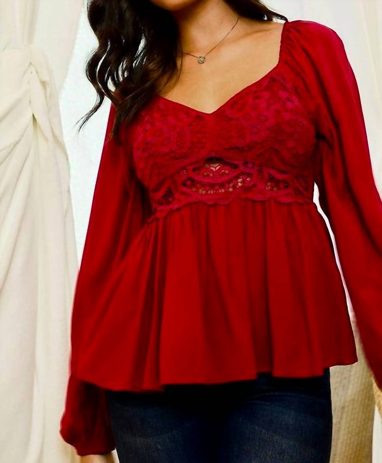 Main Strip - Crochet Front Smocked Back Peplum Top
