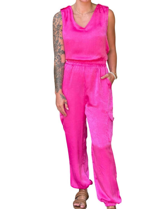 Kori - SATIN TAPPED CARGO JUMPSUIT