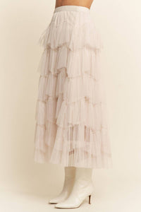 J.Nna - Tiered Ruffle Mesh Lined Maxi Skirt