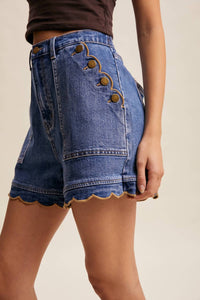 Listicle - Women's Lizzy Scallop Button-side Stretch Denim Shorts