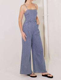 Flying Tomato - Washed Striped Denim Jumpsuit