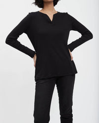 Fdj - Notched Neck Long Sleeve Tee