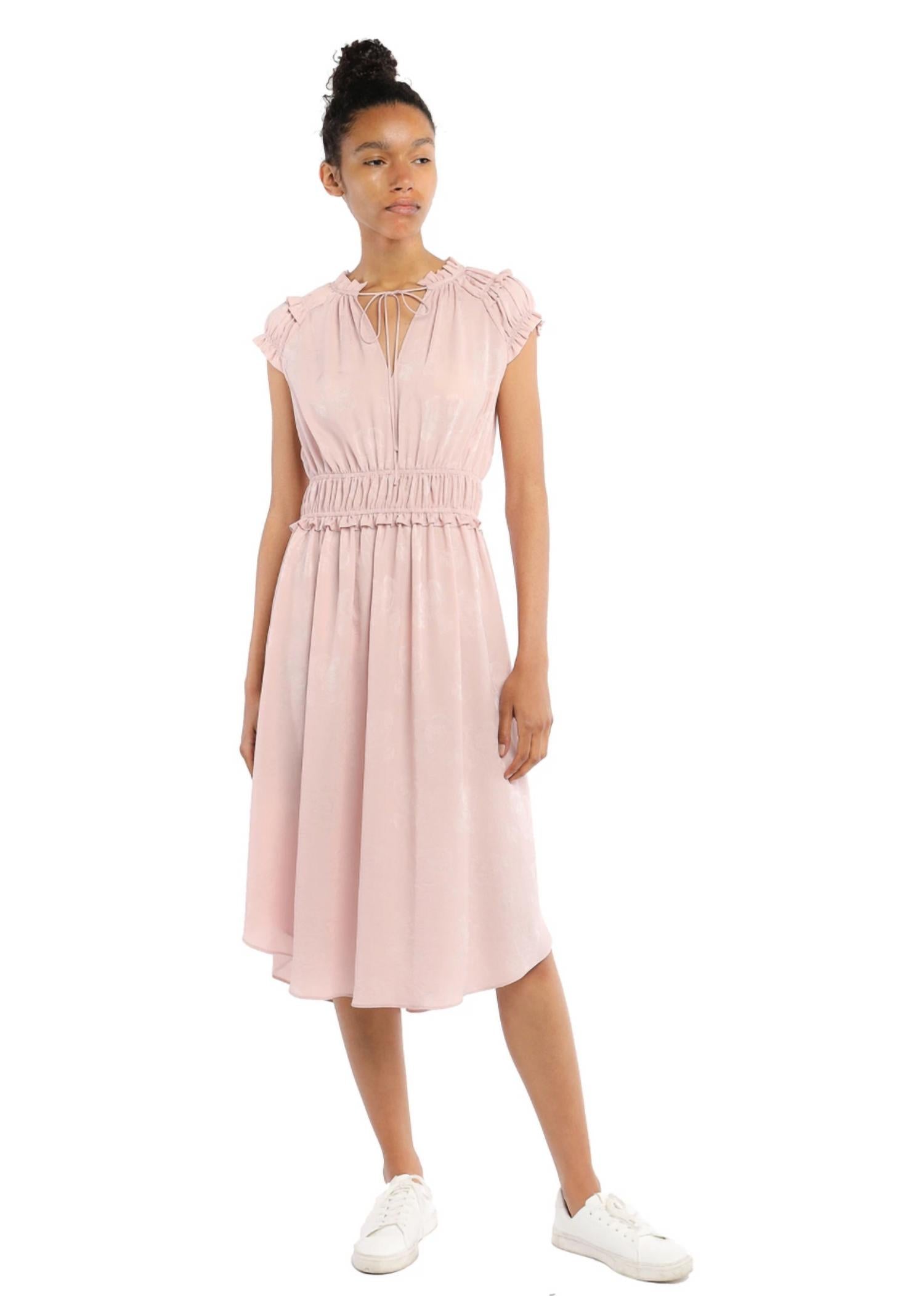 ROSETTE MID LENGTH SMOCKED WAIST DRESS