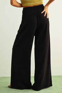 Miou Muse - Cotton Linen Smocked Waist Pants With Tassel