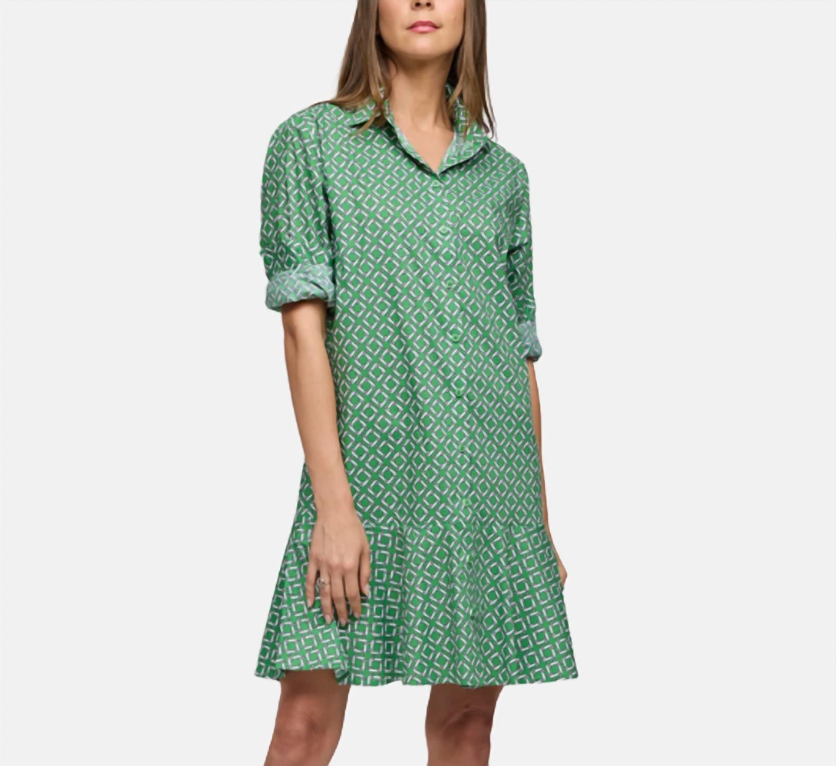 Hinson Wu Adeline Long Sleeve Chain Link Dress in green combo - women's dress