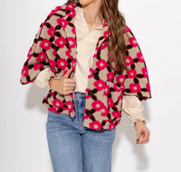 Ivy Jane Pop Flower Capelet Jacket in brown pink floral - women's jacket