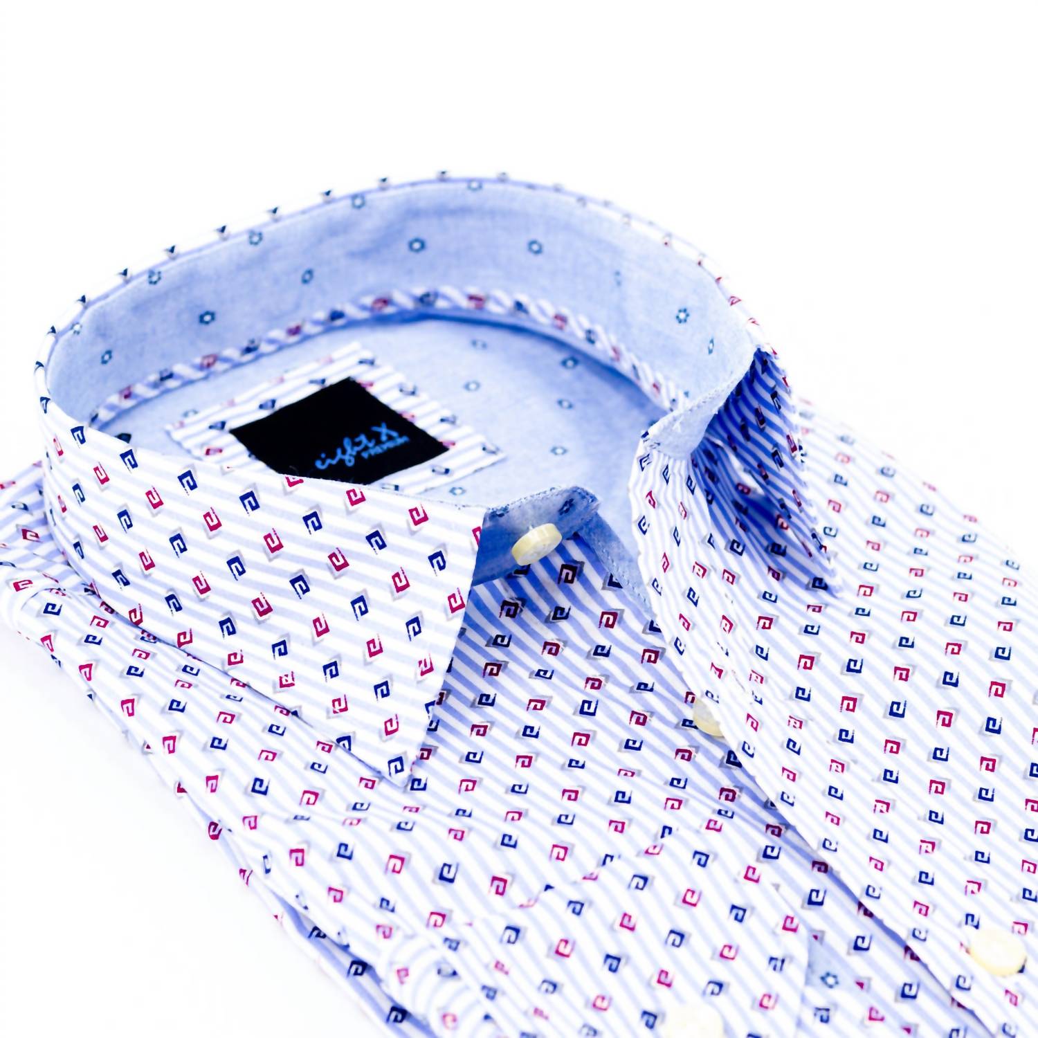 Eight X - Men's Button Down Print Shirt With Jacquard Trim